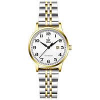 1 x RAW Customer Returns SHENGKE SK Classic Business Ladies Watches with Stainless Steel Strap and Elegant Ladies Watch Made of Genuine Leather Silver-Gold  - RRP €30.46