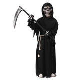 1 x RAW Customer Returns ZUCOS Grim Reaper Costume Scythe Skull Mask Skull Gloves, Unisex Costume Grim Reaper for Halloween Party Decoration Black, 4-6 Years  - RRP €26.21