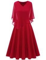 1 x RAW Customer Returns DRESSTELLS Women s Formal Dresses for Women Plus Size Chiffon Cape Elegant Cocktail Dress Wedding V-Neck Knee-Length A-Line Summer Dress Red XL 14PLUS - RRP €53.21