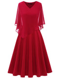 1 x RAW Customer Returns DRESSTELLS Women s Formal Dresses for Women Plus Size Chiffon Cape Elegant Cocktail Dress Wedding V-Neck Knee-Length A-Line Summer Dress Red XL 14PLUS - RRP €53.21