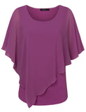 1 x RAW Customer Returns Vafoly Chiffon Blouses for Women Short Sleeve Casual Elegant Tops for Evening Wear Flattering Summer Tunic Women Fashion 2022 Work Casual Double Layer Lightweight Poncho Solid Color Purple M - RRP €31.25