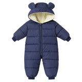 1 x RAW Customer Returns BRONG Snowsuit Baby Girls Boys Overall Winter Jumpsuit Coat Newborn Thick Zipper Romper Toddler Windproof Hooded Fleece Rompers Outerwear Navy Blue 9-12 Months - RRP €32.96