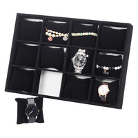 1 x RAW Customer Returns PandaHall Watch Tray 12 Slots Watch Trays Organizer Velvet Watch Show Tray Jewelry Watch Trays Watch Display Holder Adjustable Pillow for Storage of Bracelet Watches Jewelry Black  - RRP €22.2