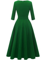 1 x RAW Customer Returns DRESSTELLS women s dress festive knee-length registry office cocktail dress long-sleeved festive party dress with belt retro pleated skirt knee-length midi-length green XS - RRP €48.99