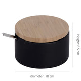 1 x RAW Customer Returns KOOK TIME ceramic sugar bowl with spoon and lid made of bamboo - sugar spoon for home and kitchen, modern spherical shape, for sugar, cheese, spices, 12.5 x 10 x 6.5 cm, black - RRP €18.14