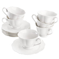 1 x RAW Customer Returns Jucoan Set of 6 Porcelain Tea Cups and Saucers, Bone China Tea Cup Set, 170ml White Porcelain Tea Set, Coffee Cups, Espresso Cups for Latte Tea, British Tea Cups, Gifts for - RRP €29.02