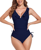 1 x RAW Customer Returns Avondii Women s Swimsuit Push Up V-Neck One Piece Swimwear Swimsuit M, Dark Blue  - RRP €19.93