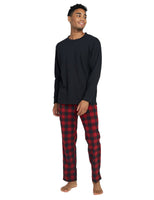 1 x RAW Customer Returns LAPASA Men s Pajama Set Fleece Cotton and Polyester Long Sleeve T-shirt and Long Pants Relaxed Style Comfortable Warm Winter M129 L Black Top Red and Black Pants - RRP €33.06