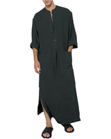 1 x RAW Customer Returns YAOHUOLE Men s Kaftan Cotton Thobe Men Linen Kaftan Men with V Neck Dark Gray L - RRP €27.98