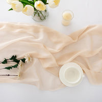 1 x RAW Customer Returns CHUQING table runner chiffon decorative fabric in natural beige thin table runner table decoration table ribbon for birthdays weddings, champagne, 70 x 400 cm - RRP €24.58