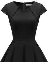 1 x RAW Customer Returns Homrain 1950s Vintage Retro Cocktail Dresses Women Short Sleeve Rockabilly Dresses Party Evening Dresses Swing Pleated Skirt Black M - RRP €32.9