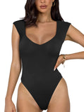 1 x RAW Customer Returns REORIA Women s Sexy Casual Double Lined Sleeveless Slimming V-Neck Bodysuit Shapewear Shaping Bodysuits Black L - RRP €24.99