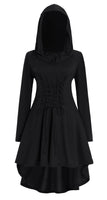 1 x RAW Customer Returns FOVER Renaissance Elf Costume Women s Medieval Gothic Forest Fairy Dress with Hood Long Sleeve Retro Vintage Hooded Dress with Corset Arm Guards Elf Ears Overknee Socks for Carnival Halloween FR037XXL - RRP €30.24