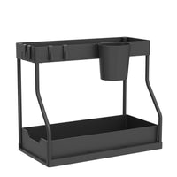 1 x RAW Customer Returns Puricon Pack of 2 Tilting Under Sink Shelves, 2 Tier L-Shaped Multifunctional Standing Shelves, Kitchen Worktop Shelf Organizer, Kitchen Shelf, Spice Rack, Under Cabinet Shelf, Sink Cabinet Shelf - Black - RRP €28.82