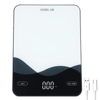 1 x RAW Customer Returns AIMILAR Kitchen Scales Rechargeable, USB C Rechargeable Digital Food Scale 10kg Scale Kitchen Glass LED Without Battery Precise 1g 0.1oz Large Weighing Surface - RRP €19.99