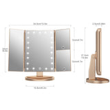 1 x RAW Customer Returns WEILY Makeup Mirror with Lighting, Foldable Cosmetic Mirror with 3X 2X 1X Magnification, 21 Natural LED Lights, Battery Operated Order USB Charging Dimmable Makeup Mirror Rose Gold  - RRP €23.36