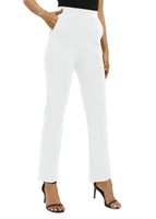 1 x RAW Customer Returns Women Office Casual Straight Legs Work Pants Solid Elastic Waist Long Trousers with Pockets XL, White  - RRP €29.98