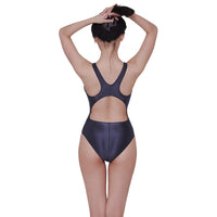 1 x RAW Customer Returns LEOHEX Sexy Satin High Gloss Body Shiny Bodysuit One Piece Swimsuit Japan Skinsuit Gray, XXL  - RRP €30.24