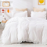 1 x RAW Customer Returns AShanlan bed linen ruffles 135x200 4-piece white plain solid color romantic ruffle bed linen set 100 soft microfiber duvet cover with pillowcase 80x80 cm zipper - RRP €60.49