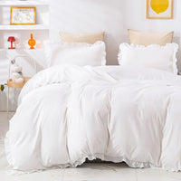 1 x RAW Customer Returns AShanlan bed linen ruffles 135x200 white plain solid color romantic ruffle bed linen set 2 pieces 100 soft microfiber duvet cover with pillowcase 80x80 cm zipper - RRP €33.26