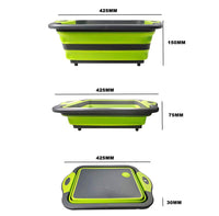 3 x RAW Customer Returns Multifunctional Foldable Cutting Board With Integrated Sieve, Portable Camping Foldable Small Lightweight Plastic, Silica Gel Foldable Kitchen Board Sink Drainer Basket For Fruit Vegetables Picnic Green  - RRP €56.16