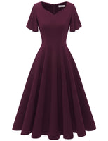 1 x RAW Customer Returns Homrain Women s Bridesmaid Dress For Wedding Guests 1950s Retro Vintage Rockabilly Dress Summer Short Sleeve Dress Festive Knee Length Midi Length Evening Dresses Festive Party Dresses Burgundy M - RRP €51.99