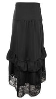 1 x RAW Customer Returns Charmian Women s Steampunk Victorian Gothic High Waist Lace Trim Ruffled High Low Bustle Skirt Black 4X-Large - RRP €41.35