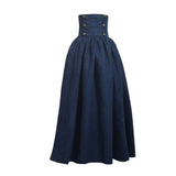 1 x RAW Customer Returns BLESSUME Vintage Skirt Long Retro High Waist Skirt XL, Blue  - RRP €42.99