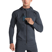 1 x RAW Customer Returns BROKIG Men s Lightweight Sweatshirt Waterproof Hoodie Breathable Zip Up Dark Gray M - RRP €24.0