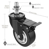 1 x RAW Customer Returns HomeGoGo swivel castors 75 mm, handle castors with double safety lock, robust transport castors, made of polyurethane rubber coating, silent furniture castors with brake, 500 kg total load capacity - RRP €38.22