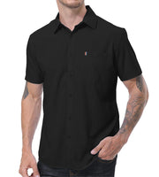 1 x Brand New JACKETOWN Shirt Casual Men s Short Sleeve Regular Fit Kent Collar Tops Summer Business Shirt Men s Short Sleeve Embroidery Shirt Leisure Black L - RRP €33.26