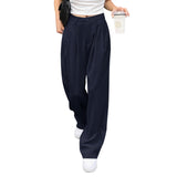 1 x RAW Customer Returns HMIYA Wide Leg Pants Women s Casual Loose Straight Leg High Waist Trousers with Pocket,Navy,M - RRP €36.99