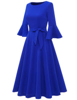 1 x RAW Customer Returns HomRainFestive Dresses for Wedding 3 4 Sleeve Round Neck Midi Dresses Rockabilly Dresses Evening Dress Long Cocktail Dress Royal Blue M - RRP €45.14