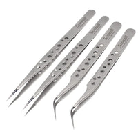 1 x RAW Customer Returns Sanhooii 4Pcs Tweezers Set, Stainless Steel Anti-Static, Precision ESD Tweezers 2 Straight 2 Curved for Electronics Repair Tools Jewelry Making, Silver Grip - RRP €14.99