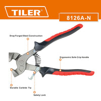 1 x RAW Customer Returns TILER Tile Pliers, Mosaic Pliers, with Two Tungsten Carbide Trimming Tips, Breaking Pliers for Floors, Walls, Mosaic Tile Working Tool, 200mm 8126A-N - RRP €15.12