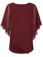 1 x RAW Customer Returns Vafoly Women s Chiffon Blouse Summer Casual Round Neck Shirt Flattering Tops to Hide the Belly 3 4 Sleeve Business Casual Layers Festive Clothing Flowing Comfortable Poncho Tunic Wine Red L - RRP €32.99