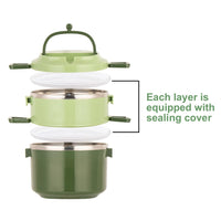 1 x RAW Customer Returns SANQIAHOME 2 Layers Multi-layer Stackable Stainless Steel Lunch Box, Leak-proof, Green - RRP €22.8