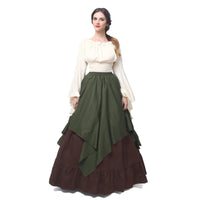 1 x RAW Customer Returns Fiamll Renaissance Dress Women Medieval Dress Medieval Costume Women Trumpet Sleeve Victorian Dresses Green Brown L Shirt and Skirt  - RRP €62.96