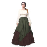 1 x RAW Customer Returns Fiamll Renaissance Dress Women Medieval Dress Medieval Costume Women Trumpet Sleeve Victorian Dresses Green Brown L Shirt and Skirt  - RRP €60.49