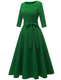 1 x RAW Customer Returns DRESSTELLS women s dress festive knee-length registry office cocktail dress long-sleeved festive party dress with belt retro pleated skirt knee-length midi-length green XS - RRP €48.99