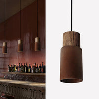 1 x RAW Customer Returns ouglres pendant light 1 flame industrial, modern wooden kitchen hanging lamp, vintage cylinder metal lampshade, height adjustable rust red e27 hanging light for dining table bedside table bedroom dining room - RRP €40.99