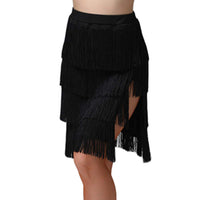 1 x RAW Customer Returns LeerKing Dance Skirt Dance Dress with Tassel Training Skirt Latin Ballroom Tango Swing Rumba Salsa Costume Dress for Girls and Women Black 2XL - RRP €36.29