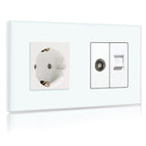 1 x RAW Customer Returns BSEED Schuko socket with 1 2 TV antenna coaxial and RJ55 Cat5e Ethernet crystal glass plate socket glass flush-mounted socket 16A socket extension sockets wall socket white 157mm - RRP €17.99