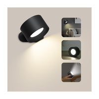 1 x RAW Customer Returns Feallive LED indoor wall light, wall lamp with battery, 1 piece, touch control, 3 brightness levels, 360 rotating, for living room, bedroom, staircase, hallway, wireless wall lights black  - RRP €24.19