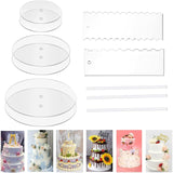 1 x RAW Customer Returns Roundsky Acrylic Round Cake Plates Set - Cake Discs Circle Base Boards with Center Hole - 2 Comb Scrapers 4 Patterns Dowel Rod - RRP €18.55