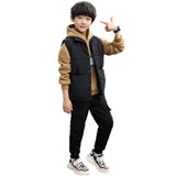 1 x RAW Customer Returns amropi Boys hoodie, tracksuit, hoodie, sweatshirt, vest, jogging trousers, 3-piece clothing set, khaki black, 9-10 years - RRP €51.99