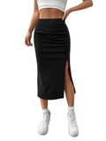 1 x RAW Customer Returns GORGLITTER Women s Skirt Elegant Midi Skirt Rockabilly Retro Skirts with Slit Casual Leisure Skirt Tight Party Skirt Black M - RRP €27.22