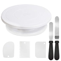 1 x RAW Customer Returns MeYuxg Rotatable cake plate, rotating cake plate, brings 2 cake spatulas and 3 cake scrapers, suitable for beginners and professionals, turntable cake plate with foot 6-piece set . - RRP €16.13