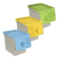 1 x RAW Customer Returns EURASIA STORE - Recycling Trash Cans, Pack of 3 Kitchen Trash Cans, 30 Liter Trash Can, Plastic, Stackable System with Easy Opening, Ideal for Recycling, 3 Colors - RRP €32.68