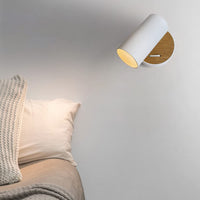 1 x RAW Customer Returns Ouglres wall light indoor wood, vintage wall lamp with switch, industrial designer white aluminum lampshade rotatable, modern bedside lamp wall light for compact bedroom living room, hallway, Gu10, 1 pack - RRP €33.23